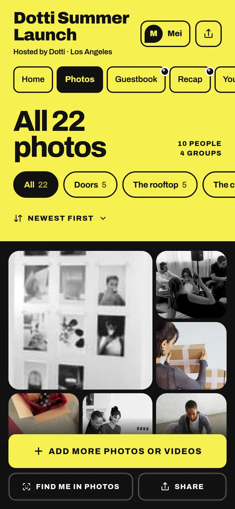 The album’s Photos tab: all 22 photos, filed in groups