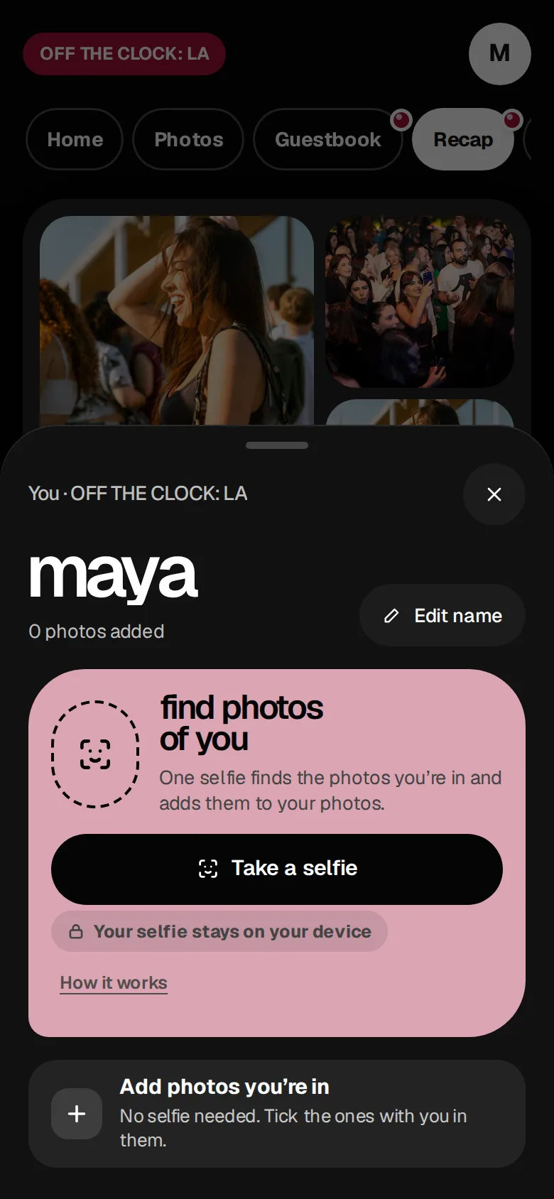 The You tab, where a guest finds the photos they are in